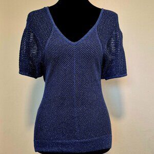 Metallic blue, V-neck blouse